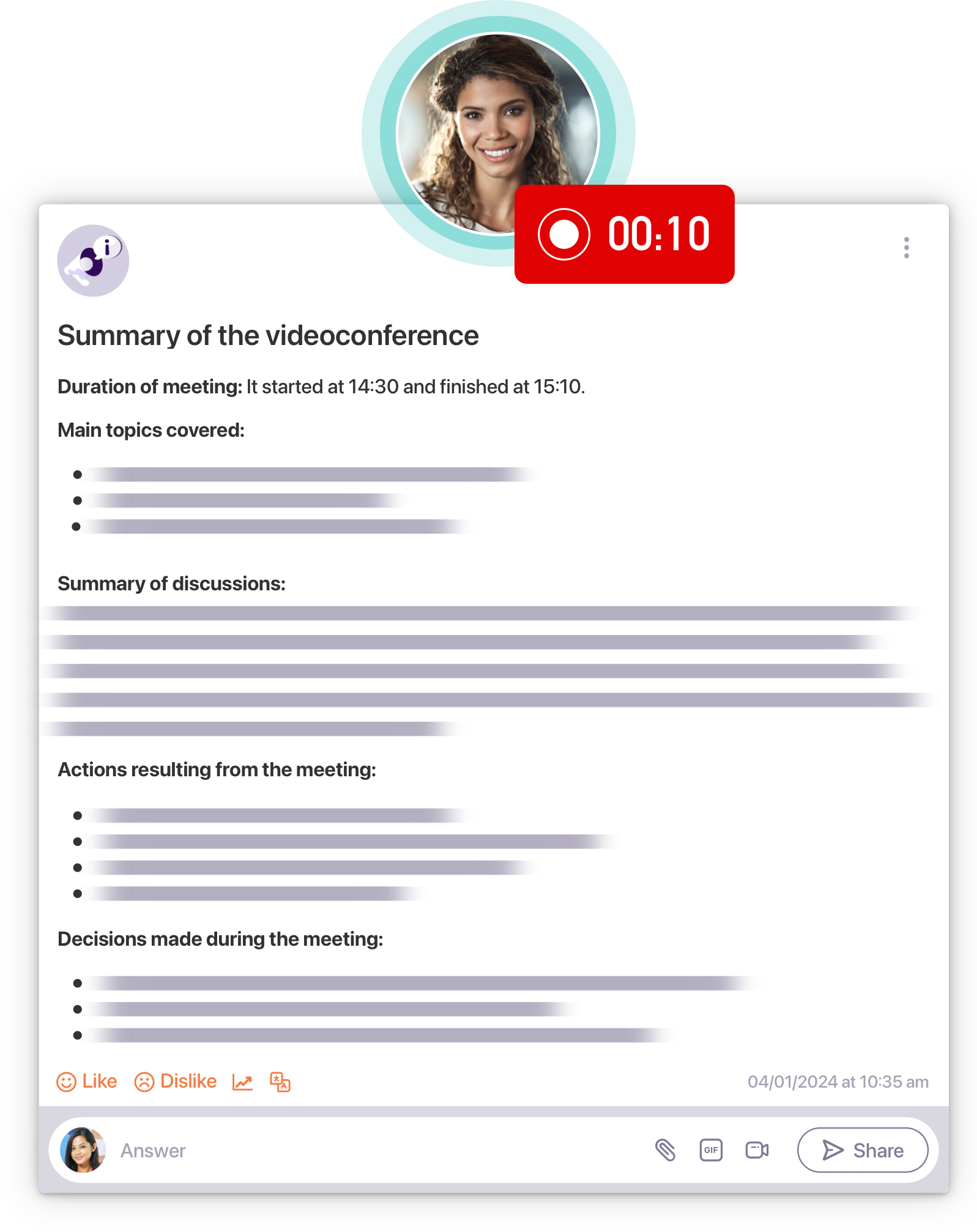 Automatic meeting summary in a Whaller sphere
